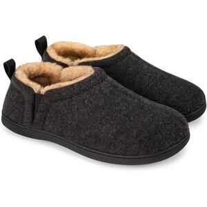 Snug Leaves Men Size 11/12 Black Faux Wool Elastic Sides Slide On House Slippers